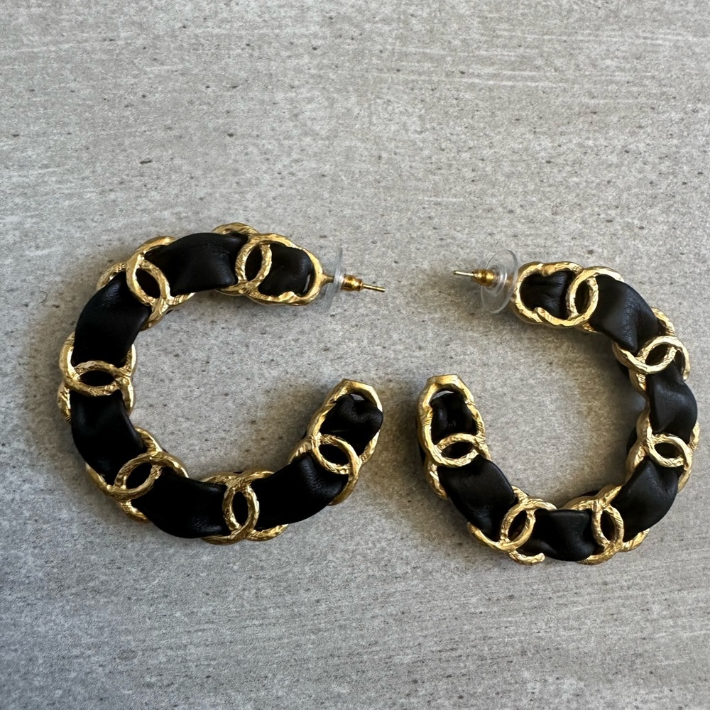 COPY - Chanel 2020 Leather Flat CC Hoop Earrings